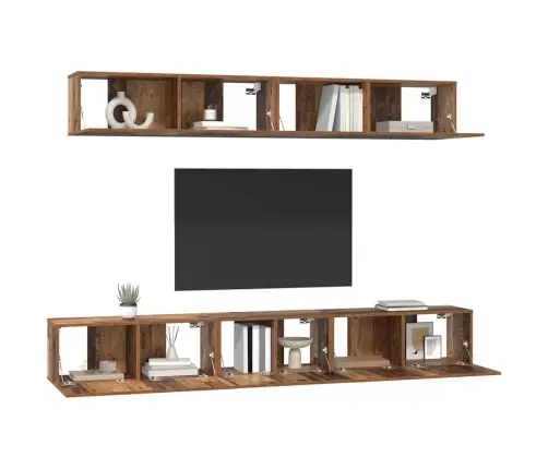 Tv Spintelės Komplektas 5 Pcs Sena Mediena Apdirbta Mediena