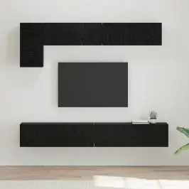 Tv Skapīšu Komplekts 5 Pcs Melns Ozolkoks Inženierijas Koks Vidaxl Tv Skapīšu Komplekts 5 Pcs Melns Ozolkoks Inženierijas Koks Vidaxl