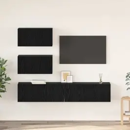 Tv Spintelių Komplektas 4 Pcs Juoda Ąžuolo Apdirbta Mediena