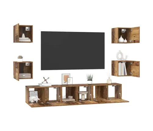Tv Skapīšu Komplekts 7 Pcs Vecs Koks 60 X 30 X 30 Cm Vidaxl