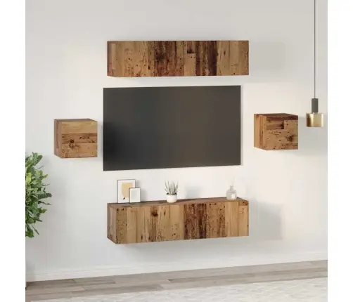 Tv Spintelių Komplektas 6 Pcs Senovinis Medis Apdirbta Mediena