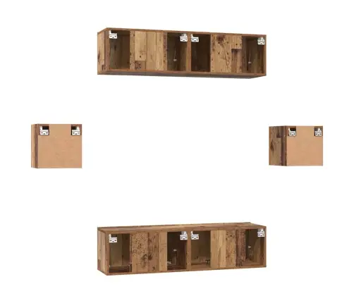 Tv Spintelių Komplektas 6 Pcs Senovinis Medis Apdirbta Mediena