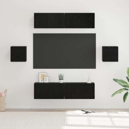 Tv Spintelių Komplektas 6 Pcs Juoda Ąžuolo Apdirbta Mediena
