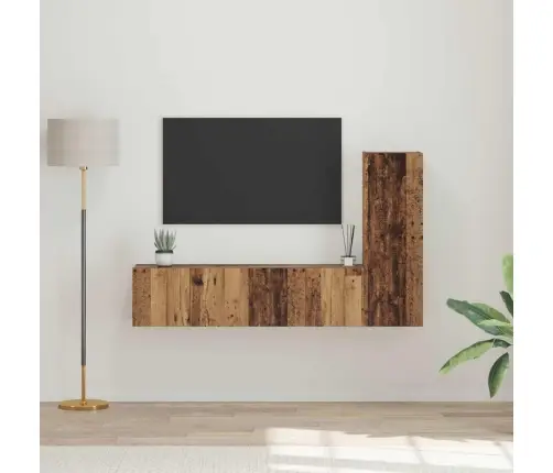 Tv Spintelių Komplektas 3 Pcs Senovinis Medis Apdirbta Mediena