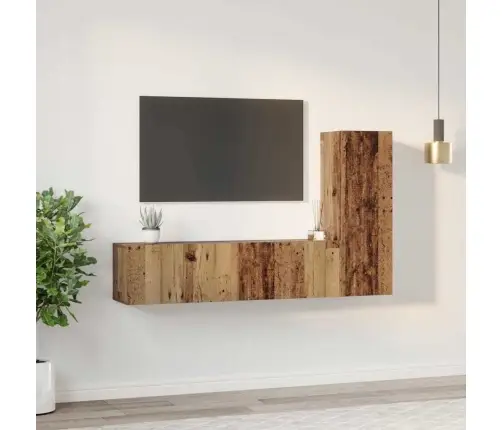 Tv Spintelių Komplektas 3 Pcs Senovinis Medis Apdirbta Mediena