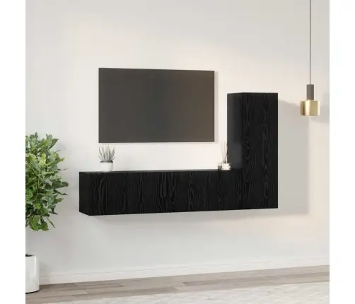 Televizora Skapju Komplekts Ar Plauktu Ar Uzglabāšanu Ar Durvīm 3 Pcs Melni Ozoli Vidaxl