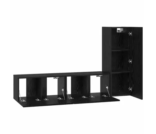 Televizora Skapju Komplekts Ar Plauktu Ar Uzglabāšanu Ar Durvīm 3 Pcs Melni Ozoli Vidaxl