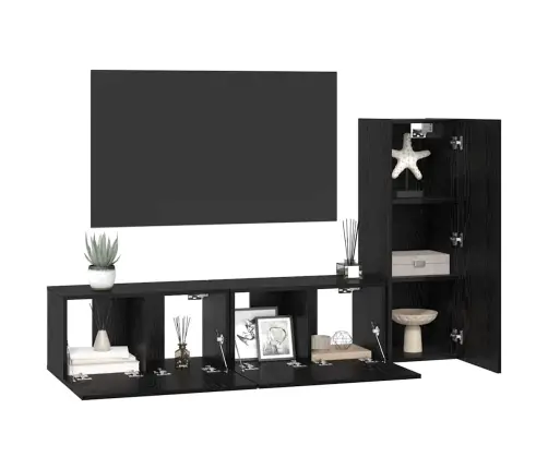 Televizora Skapju Komplekts Ar Plauktu Ar Uzglabāšanu Ar Durvīm 3 Pcs Melni Ozoli Vidaxl