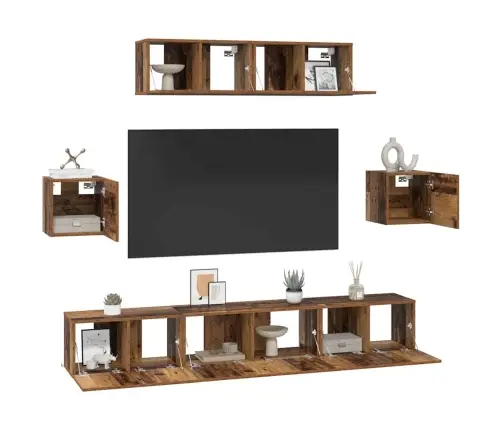 Tv Skapīšu Komplekts 7 Pcs Vecs Koks 80 X 30 X 30 Cm Vidaxl