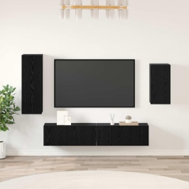 Tv Skapīšu Komplekts 4 Pcs Melns Ozols Inženierijas Koks Vidaxl
