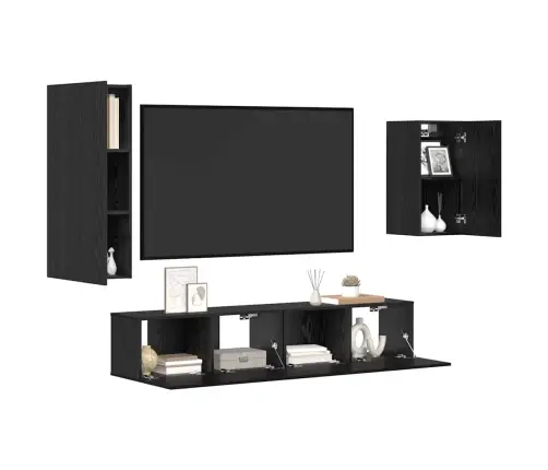Tv Skapīšu Komplekts 4 Pcs Melni Ozoli 30.5 X 30 X 90 Cm Vidaxl
