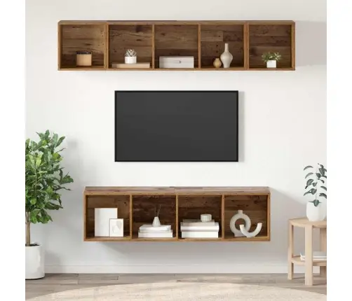 Tv Skapīšu Komplekts 4 Pcs Veca Koka 37 X 37 X 142.5 Cm Vidaxl