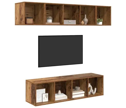 Tv Skapīšu Komplekts 4 Pcs Veca Koka 37 X 37 X 142.5 Cm Vidaxl