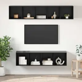 Tv Skapīšu Komplekts 4 Pcs Melns Ozols Inženierijas Koks Vidaxl