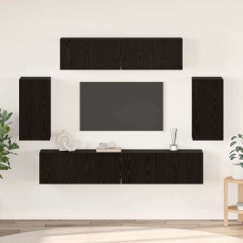 Tv Skapju Komplekts 6 Pcs Melns Ozols 80 X 30 X 30 Cm Vidaxl
