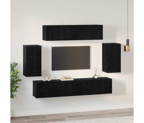 Televizoriaus Spintelės Rinkinys 6 Pcs Juoda Ąžuolo