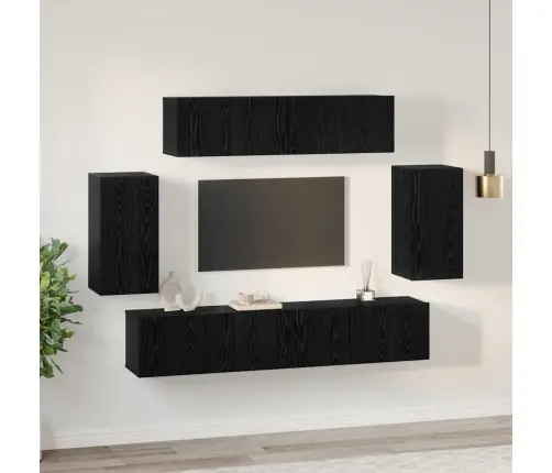 Telerikapi Komplekt 6 Pcs Must Tamm 80 X 30 X 30 Cm Tehispuit