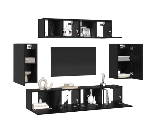 Televizoriaus Spintelės Rinkinys 6 Pcs Juoda Ąžuolo