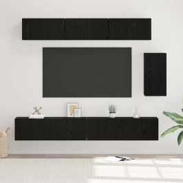 Tv Skapīšu Komplekts 6 Pcs Melns Ozols 100 X 30 X 30 Cm Vidaxl