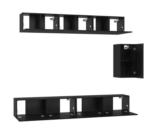 Tv Skapīšu Komplekts 6 Pcs Melni Ozoli 100 X 30 X 30 Cm Vidaxl