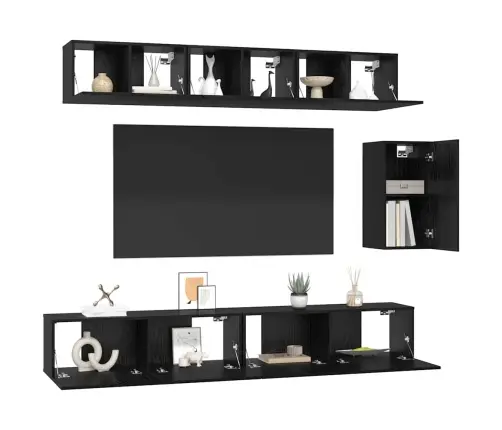 Tv Skapīšu Komplekts 6 Pcs Melni Ozoli 100 X 30 X 30 Cm Vidaxl