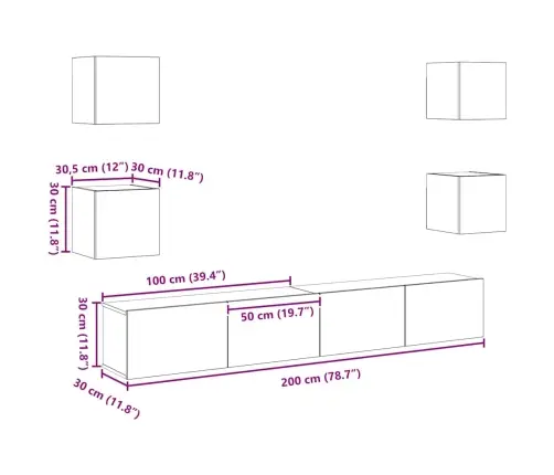Televizora Skapīša 6 Pcs Brūna 200 X 30 X 30 Cm Vidaxl