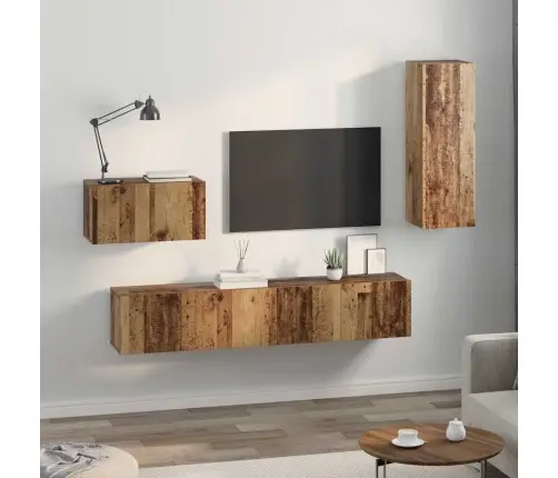 Sieninis Televizoriaus Stovas 4 Pcs Senovinis Medis