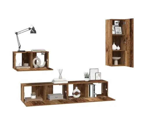 Sieninis Televizoriaus Stovas 4 Pcs Senovinis Medis