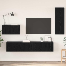 Sieninis Televizoriaus Stovas 4 Pcs Juoda Ąžuolo