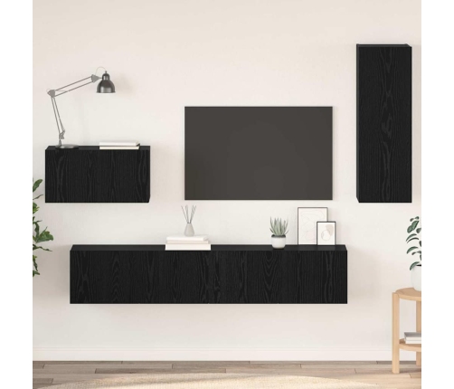 Sieninis Televizoriaus Stovas 4 Pcs Juoda Ąžuolo