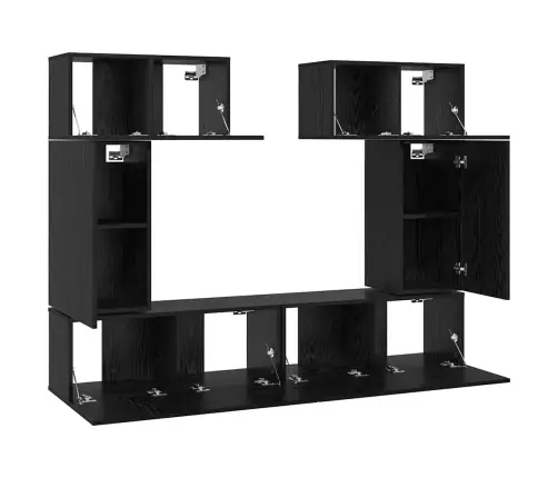 Tv Spintelių Komplektas 6 Pcs Juoda Ąžuolo 80 X 30 X 30 Cm