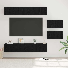 Tv Skapīšu Komplekts 6 Pcs Melns Ozols 80 X 30 X 30 Cm Vidaxl