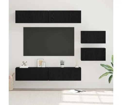 Tv Spintelių Komplektas 6 Pcs Juoda Ąžuolo 80 X 30 X 30 Cm