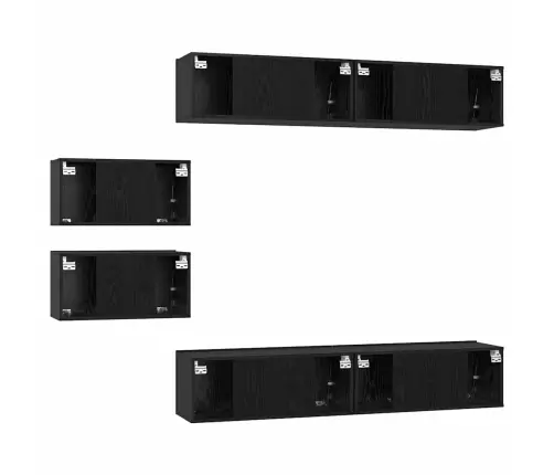 Tv Spintelių Komplektas 6 Pcs Juoda Ąžuolo 80 X 30 X 30 Cm