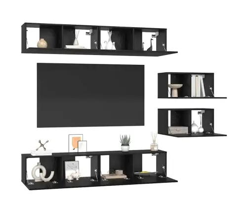 Tv Spintelių Komplektas 6 Pcs Juoda Ąžuolo 80 X 30 X 30 Cm