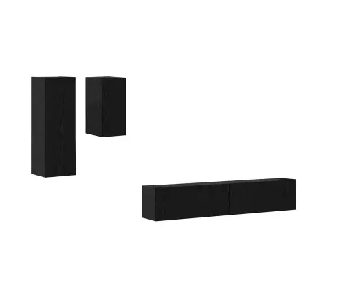 Sienas Tv Skapis Ar Plauktu 4 Pcs Melni Ozoli Inženierijas Koks Vidaxl