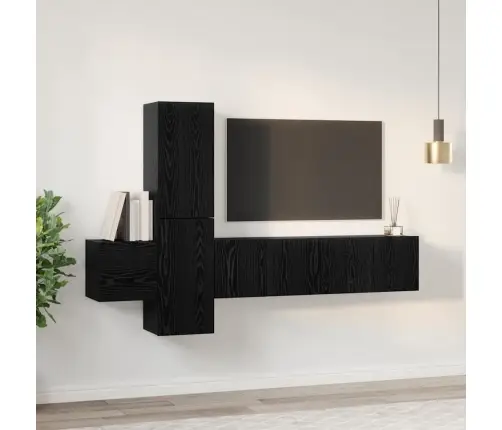 Tv Skapīšu Komplekts 5 Pcs Melns Ozols Inženierijas Koks Vidaxl