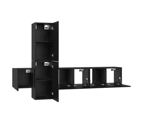 Tv Skapīšu Komplekts 5 Pcs Melns Ozols Inženierijas Koks Vidaxl