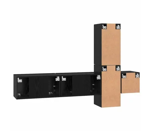 Tv Skapīšu Komplekts 5 Pcs Melns Ozols Inženierijas Koks Vidaxl