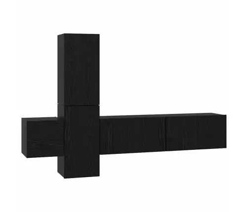 Tv Skapīšu Komplekts 5 Pcs Melns Ozols Inženierijas Koks Vidaxl