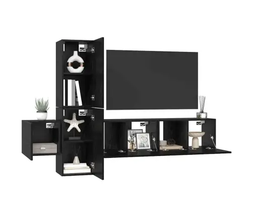 Tv Skapīšu Komplekts 5 Pcs Melns Ozols Inženierijas Koks Vidaxl