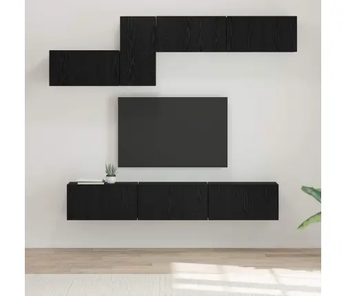 Tv Skapīšu Komplekts 7 Pcs Melni Ozoli 60 X 30 X 30 Cm Vidaxl