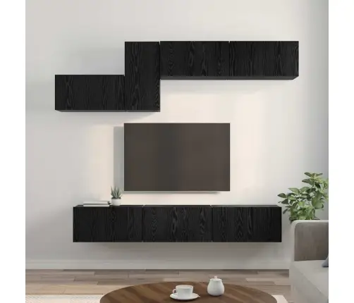 Tv Skapīšu Komplekts 7 Pcs Melni Ozoli 60 X 30 X 30 Cm Vidaxl
