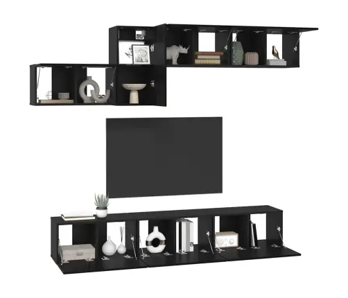 Tv Skapīšu Komplekts 7 Pcs Melni Ozoli 60 X 30 X 30 Cm Vidaxl