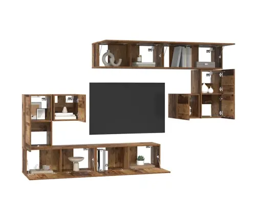 Tv Skapīšu Komplekts 8 Pcs Vecs Koks Vidējs 30.5 X 30 X 30 Cm Vidaxl