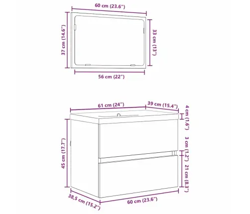 Vannitoa Mööbleset Seinale Kinnitatav 3 Pcs Vana Puit Tehispuit