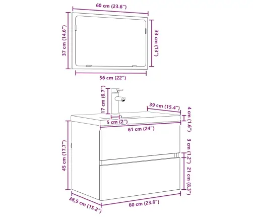 Vannitoa Mööbleset Sahtliga Peegliga 3 Pcs Käsitööpuu Tehispuit
