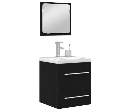 Vannitoa Mööbleset Sahtliga Peegliga 2 Pcs Must Tamm Tehispuit