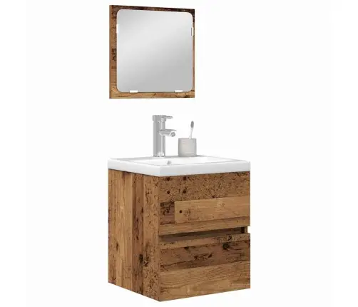 Vonios Baldų Rinkinys 3 Pcs Senovinė Mediena Ir Balta