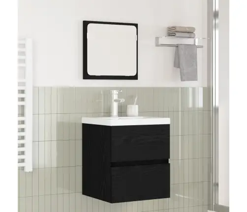 Vonios Baldų Rinkinys Su Stalčių 2 Pcs Juodas Ąžuolas Ir Baltas